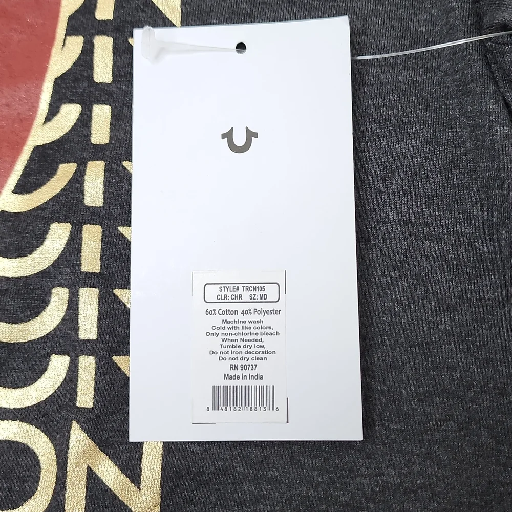 TRUE RELIGION DARK GREY WITH GOLD LOGO TEE SHIRT